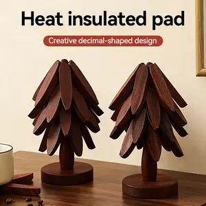 Heat-Resistant Wooden Tree-Shaped Table Mats Set, Kitchen Decorative Placemat, Real Wood Trays & Cup Holders, Ideal for Hot Food & Drinks, Perfect for Home or Restaurant Use, Wooden Coasters