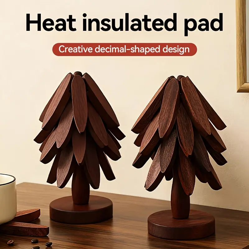 Heat-Resistant Wooden Tree-Shaped Table Mats Set, Kitchen Decorative Placemat, Real Wood Trays & Cup Holders, Ideal for Hot Food & Drinks, Perfect for Home or Restaurant Use, Wooden Coasters