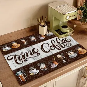 Coffee Theme Pattern Kitchen Mat, 1 Count Non-slip Kitchen Countertop Mat, Absorbent Coffee Machine Mat, Kitchen Decorative Mat for Coffee Maker, Coffee Table Mat