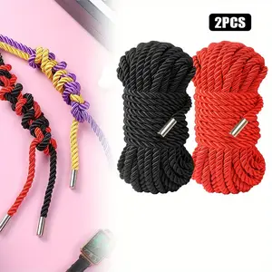 2Pcs/Set Silk Rope Long Rope,Skin Friendly Soft Rope Durable,16 Feet 8 mm Multipurpose Long Satin Braided Twisted Rope (Black, Red),DIY Hand Tools Kits,Springtok