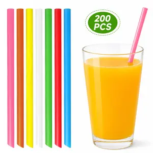 200 Packs Jumbo Smoothie Straws Boba Straws, Individually Wrapped Multi Colors Disposable Plastic Large Wide-mouthed Milkshake Bubble Tea Drinking Straw (0.43" Diameter and 9.45" long)