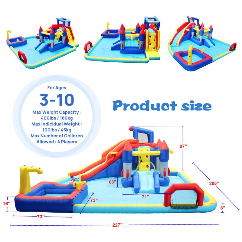 Bounce House Waterslide for Kids & Adults,Inflatable Bouncer Jumper Slide,Inflatable Party Pool Slide,10 in1 Inflatable Slide Water Park  Bouncing House Garden with Splash Pool & Water Gun & Basketball & Climbing Wall & Dual Pools & Soccer