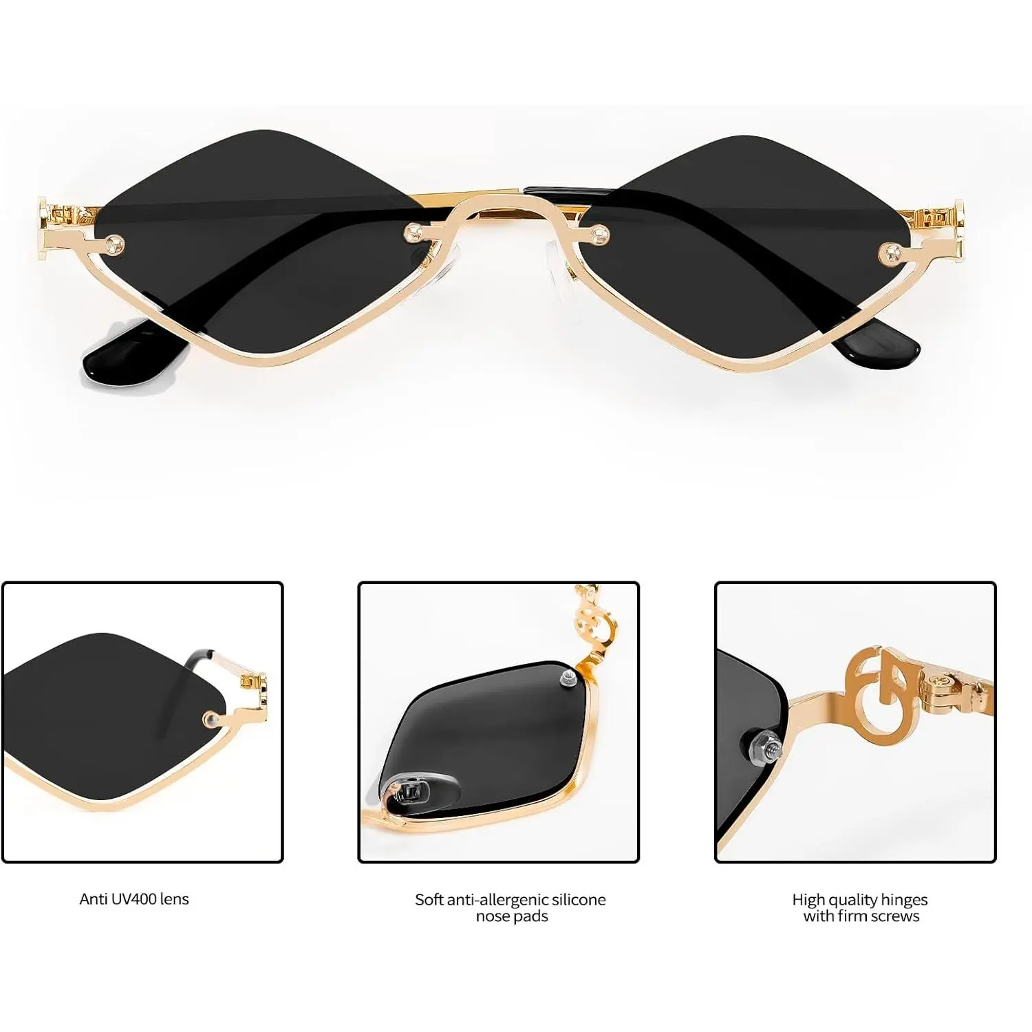 Retro Y2K Semi-Rimless Sunglasses UV400 Protection Narrow Gold Sunnies Stylish Vintage Rimless Rimless Sunglasses Mens For... From  main image 4