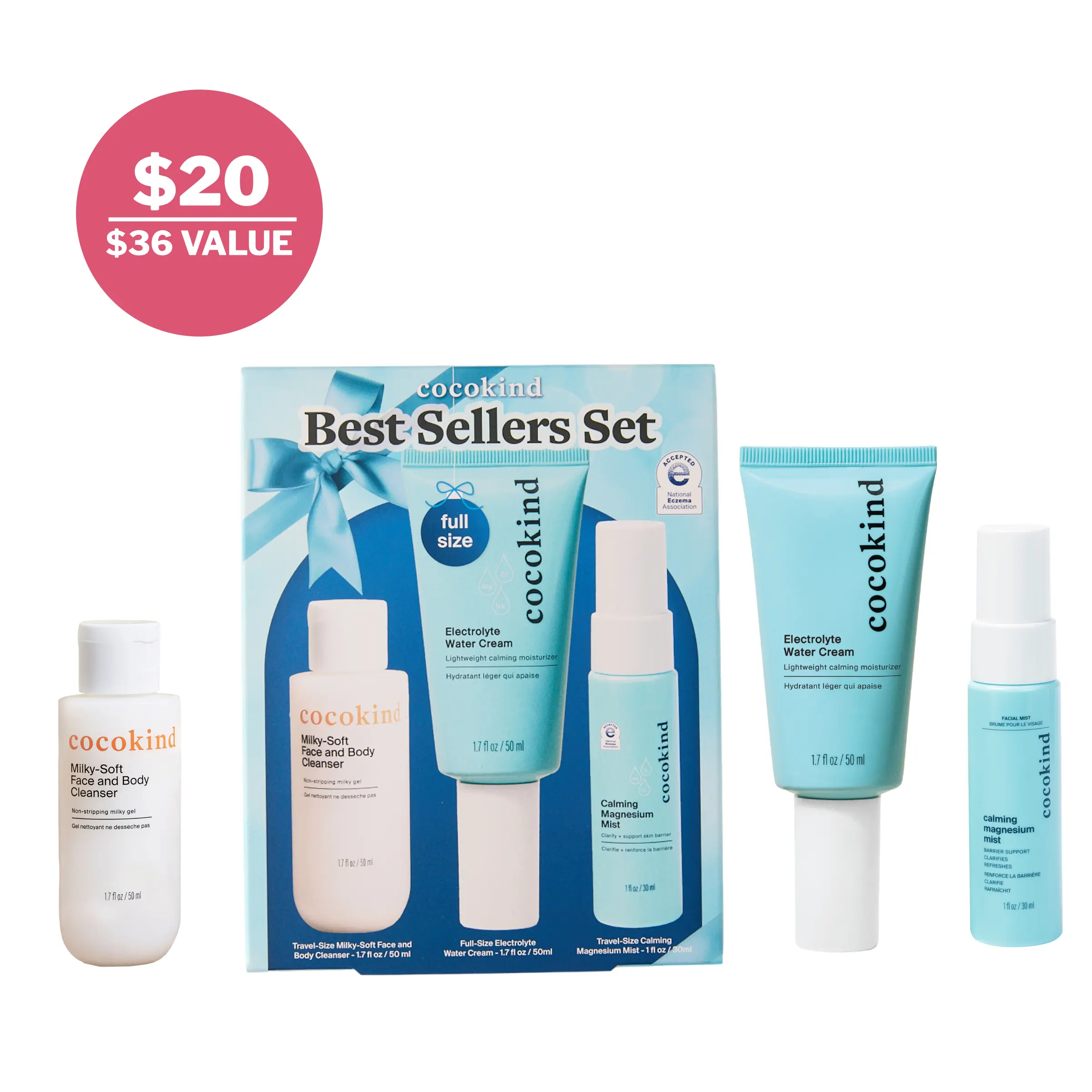 [cocokind] Best Sellers Kit - Limited Edition | 3-Piece Routine Skincare Set | Cleanser + Mist + Moisturizer | Cleanse & Calm & Hydrate