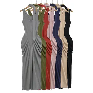 odycon Tank Dress with Matching Scarf - Ruched Waist Maxi Dress for Summer axi Dress Bodycon Dress Tank Dress