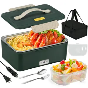 Electric Lunch Box Set, Portable 80W Heated Bento Box for Adults, 60oz Removable 18/8 Stainless Steel Container with Fruit Lid, for Car/Truck/Office lunch container