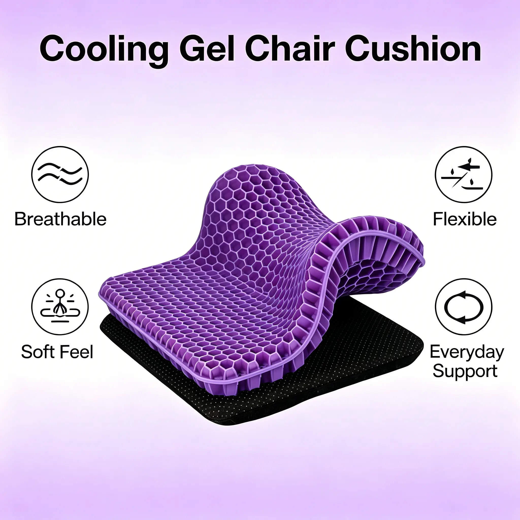 Large Gel Seat Cushion, Breathable Honeycomb Chair Pad with Soft Flexible Support, Cooling Gel Cushion for Office Chair, Home Chair, Car Seat & Daily Sitting, 15.75 x 13.39 x 0.78 in