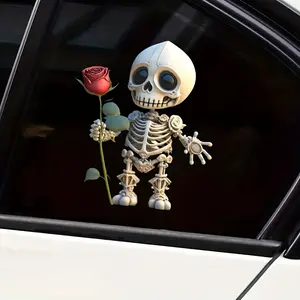 Charming Skeleton and Rose Car Stickers - Waterproof self-adhesive suitable for cars, laptops, trucks, motorcycles - Scratch resistant cover and decorative door stickers