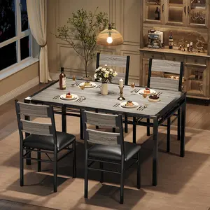 Dining Table Set for 4, Wood Kitchen Table Chairs Set of 4 with Corner Protector, Kitchen Table with 4 Upholstered Chairs, for Small Space, Dining Room, Apartment