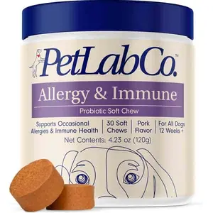 PetLab Co. Allergy & Immune Probiotics for Dogs Support Seasonal Allergies Gut & Digestive Health Pork Flavor 30 Soft Chews Packaging May Vary