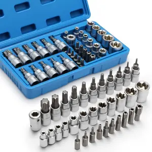 34 Pieces 3/8-Inch Drive Torx Bit Socket and E-Torx (Star) Socket Set, Cr-V E Socket Set E4-20, S2 Torx Bit Socket Set T10-60, Tamper Proof Torx Bit Set TT10-TT55, 5/16"F to 3/8"M adapter Hand Tools Hardware