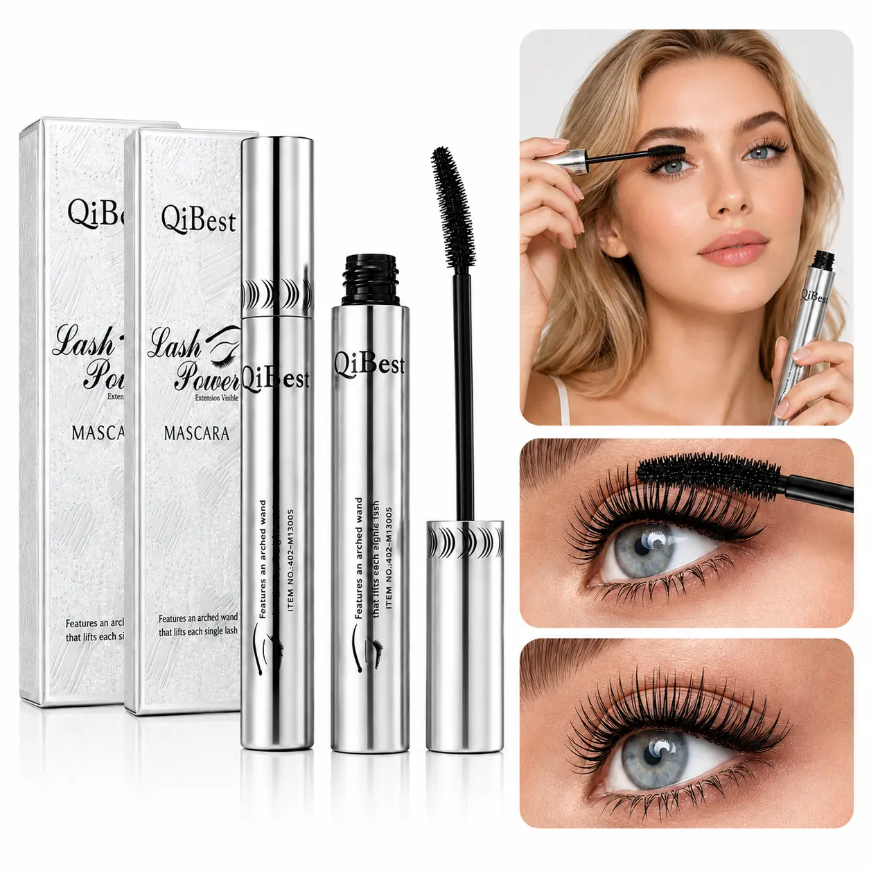QIBEST Lash Power Mascara, Black Lengthening & Defining Mascara with Arched Wand for Lifted, Separated Lashes Makeup