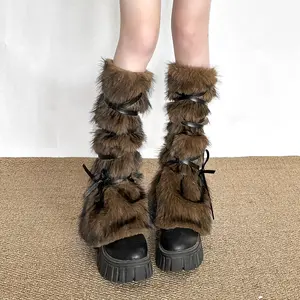 Cross-border European and American style 2025 winter new women's clothing Spice Girl outer wear decoration cross lace-up plush trend leg cover