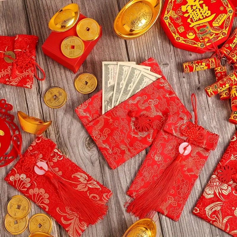 2pcs Chinese Knot Red Envelopes Card Envelopes Gift Wrap Bags Red Lucky Money Pockets, Cash envelopes for New Year, Spring Festival Gift Packages, Birthday Gifts, Chinese New Year gifts