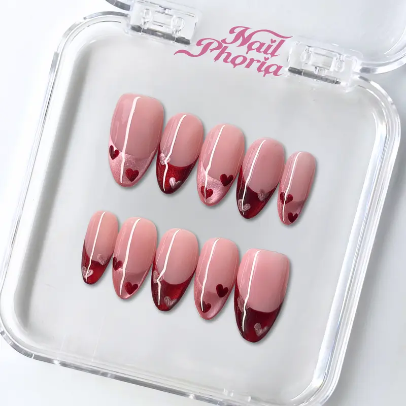 NailPhoria SOFT CRUSH - Valentine Handmade Press-On Nails | Reusable, Salon-Quality, Long-Lasting, Glossy Design