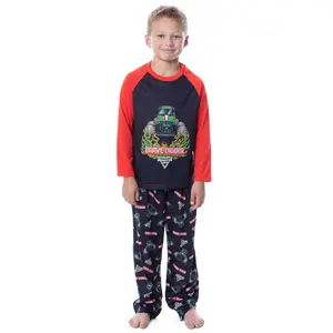 Monster Jam Boys' Grave Digger Raglan Sleep Pajama Set Shirt Pants