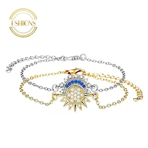 Sun Moon Couple Bracelet Set, Magnetic Matching Sun and Moon Jewelry with Zircon Inlay, Adjustable Cord Friendship Bracelets for Women Men, Celestial Couple Gift for Valentine Anniversary