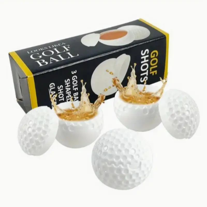 Set of 3 Golf Ball Shaped Plastic Shot Glasses, Reusable Insulated Travel Design, Durable Polystyrene Perfect Gift for Golf Lovers