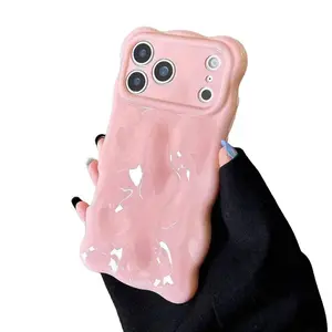 3D Water Ripple Phone Case, Cute Silver Wave Aesthetic Cover, Glossy Soft Shockproof Protective Case, Unique 3D Textured Shell Design, Fashion Pretty Phone Cover for Women Girls, Perfect Gift for Her, Compatible with iPhone 17 16 15 14 13 Pro Max Plus Air