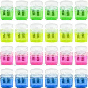 24 count Pencil Sharpener Manual, Assorted Color Small Dual Hole Pencil Sharpeners Bulk with Lid with Lid for School Office  (Rectangle-24)