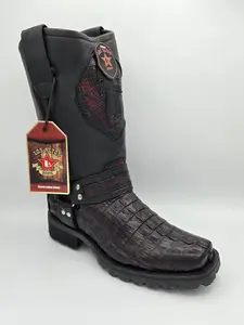 Los Altos Mens Caiman Tail Biker Boot - Black Cherry