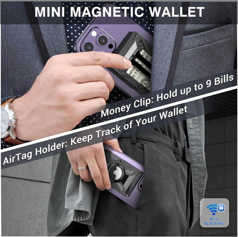 Tracker RFID Anti-theft Swiping Metal Wallet with Magnetic Ring - Black Aluminum Alloy Credit Card Holder for Home Storage - Unisex Ultra-light & Antibacterial Design