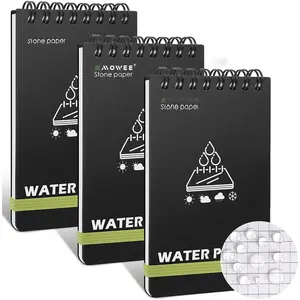Notebook,3 x 5 Stone Paper Pocket Notepads,Portable  Weather Notebooks for Indoor & Field  Notepad w/3pcs Small Spiral Note book, (3pcs, Black)