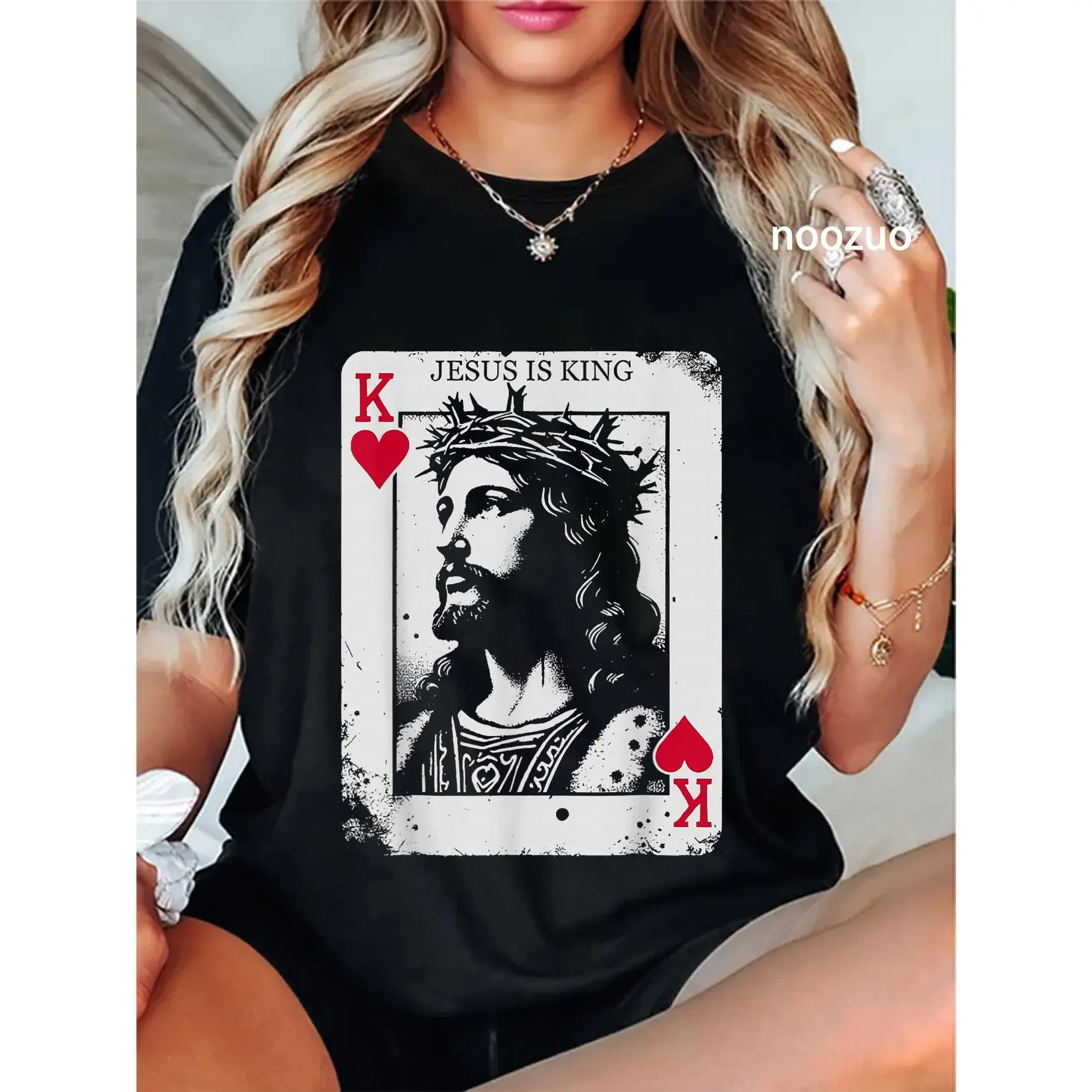 100% Cotton Jesus is King Card Christian King of Hearts Design T-Shirt