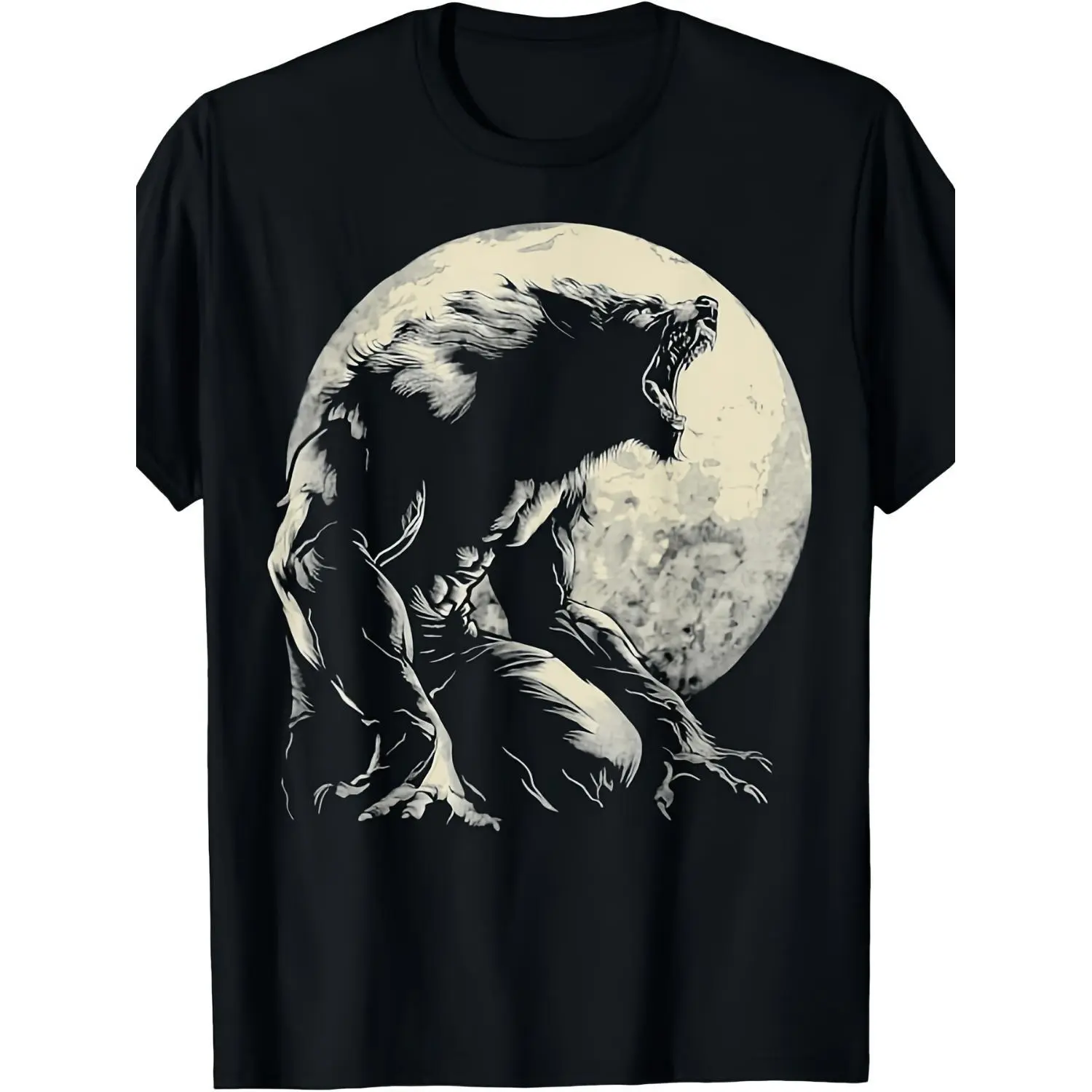 Women's 180G Lightweight Cotton T-Shirt, Crew Neck Shortsleeve, Vintage Howling Wolf Full Moon Werewolf Graphic, Streetwear, All-Season Casual Wear, Multiple Sizes, Top, Tshirt