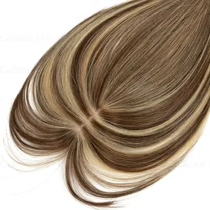 Fashion New Real Human Hair Clip-In Extensions with Injected Top Invisible Hair Topper - Straight Remy Hair 8-14 Inch Length, Middle Part with Natural Brown/Blonde Highlights, Machine-Made for Caucasian Women |   Natural Look, Volume & Comfortable Clip-In