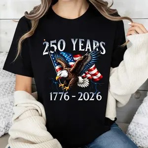 American Eagle Independence Day 250 Years 1776–2026 T-Shirt, Crew Neck Cotton Polyester Graphic Tee, Summer y2k Fashion Casual Streetwear Humor Outfit, Shirts for Men Women, Gifts, SuperYi