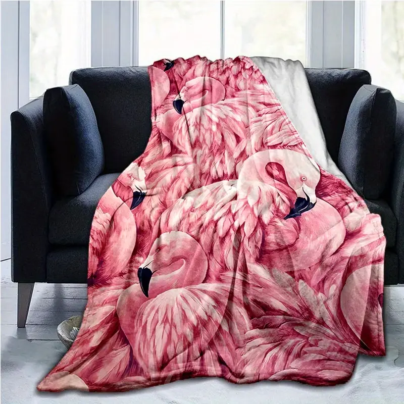 Pink Flamingo Seamless Feather Print Soft Comfortable Flannel Throw Blanket Warm Cozy Couch Bedroom Nap Home Blanket Tropical Beach Aesthetic Girls Vanity Lounge Summer Vacation Birthday Holiday Giftable Flannel Warm Throw Blanket