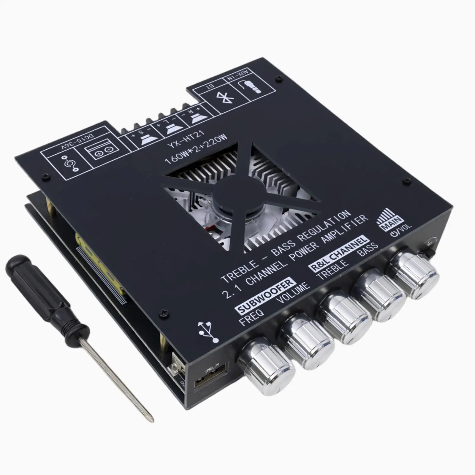 YX-HT21 Upgraded TDA7498E Bluetooth Amplifier Board - 2.1/3-Channel Class D Stereo Subwoofer Amplifier, 160W×2+220W Output, Treble & Bass Control, Audio Receiver Module for DIY Speakers, 3-Channel Amplifiers
