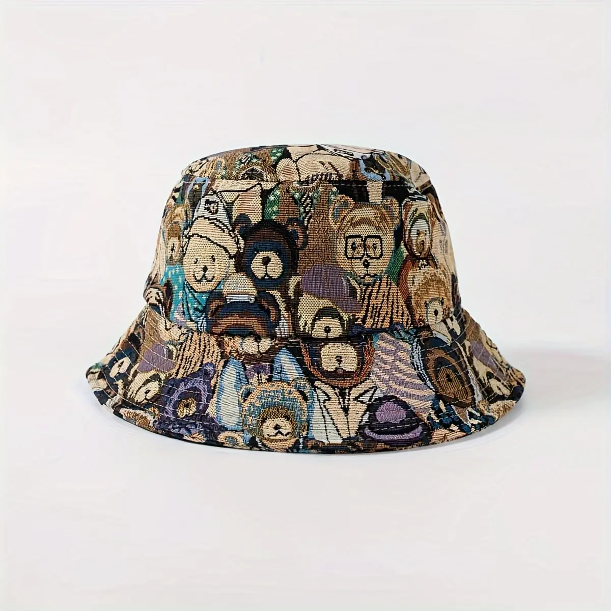 Teddy Bear Fisherman Hat - Vintage Style Bucket Hat with Cartoon Animal Pattern, Autumn Spring Headwear for Small Faces, Trendy Unisex Design