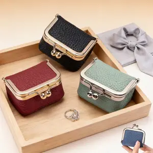 3 Pack Genuine Leather Mini Jewelry Box, Vintage Travel Jewelry Organizer with Lock Snap Closure, Portable Compact Storage Case for Rings Earrings Necklaces Bracelets, Aesthetic Vanity Desk Decor, Travel Essentials Ideal Birthday Holiday Gift for Women