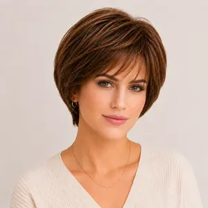 1pc Brown Bob Wig Designed for Women, Featuring Short Light Brown Synthetic Hair That Looks, Has a Soft Feel, And Serves As a Versatile Hair Accessory. It Is Heat Resistant And Suitable for Halloween, Christmas, Cosplay, And Everyday Parties