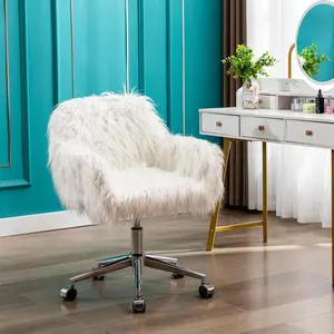 【GOOGREAT】HengMing Modern Faux fur home office chair, fluffy chair for girls, makeup vanity Chair