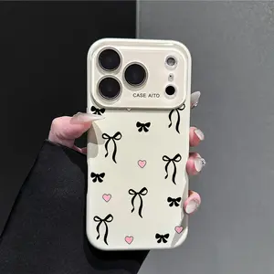 Cute Bow Heart Phone Case for iPhone 17 Pro Max 17Air 17 16 15 14 13 12, Ultra Skin-Friendly TPU, All-Inclusive Glass Lens Protection, Aesthetic Kawaii Coquette Gift, Adorable Girly Cover, Shockproof Slim Case, Creative Lens Window Design, Present