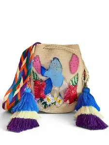 Large Wayuu Bag Beige and White Handwoven Design