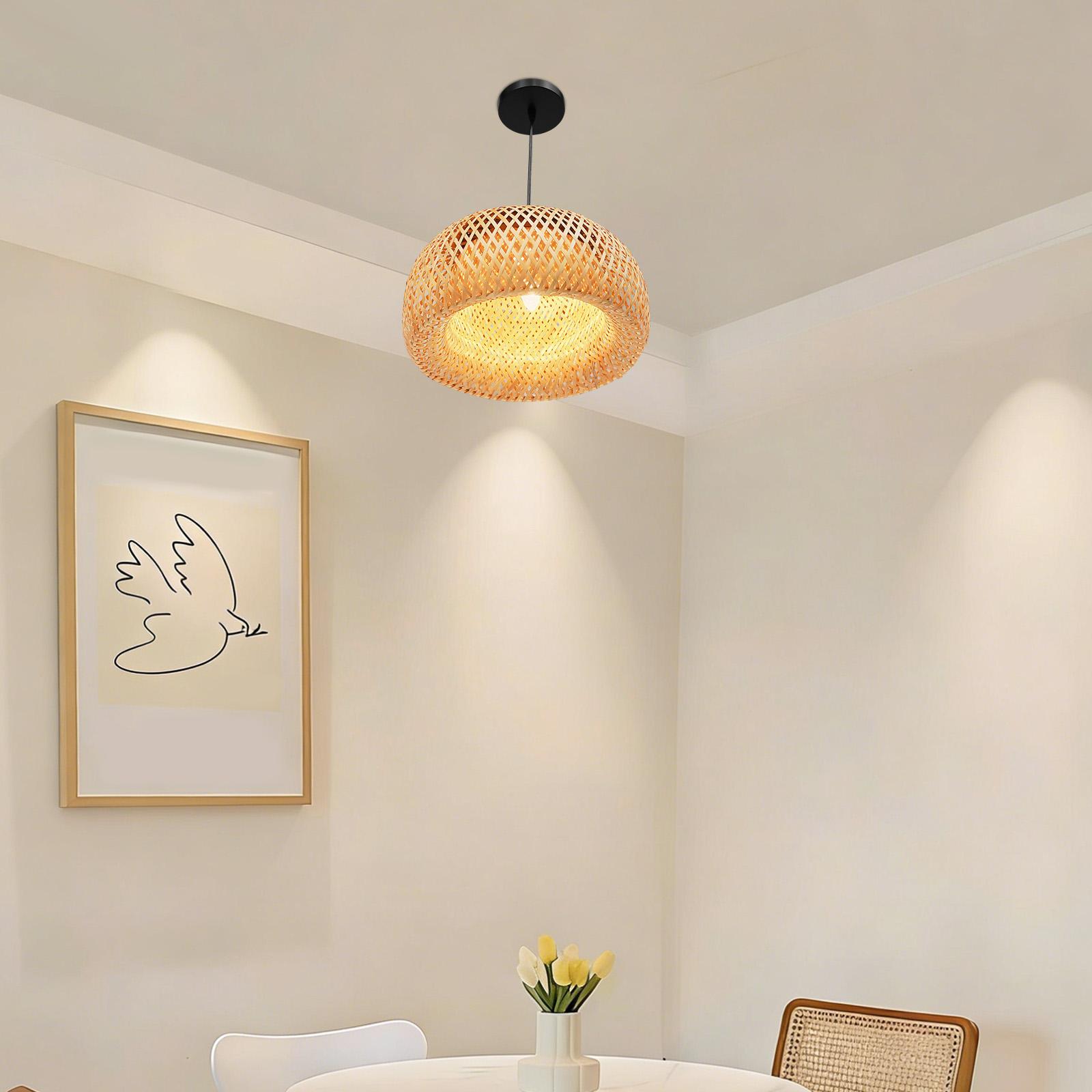 Natural Bamboo Handwoven Pendant Light Adjustable Height for Sloped Ceilings 110V E26 Bulb Not Included Rustic Farmhouse Chandelier 38cm Diameter 20cm Height Natural Bamboo Handwoven Pendant Light Adjustable Height for Sloped Ceilings 110V E26 Bulb Not Included Rustic Farmhouse Chandelier 38cm Diameter 20cm Height