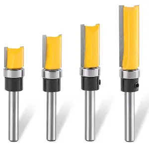 4 count Pattern Flush Trim Router Bits Set 1/4 Shank, Carbide Top Bearing Flush Trim Router Bits, Template Guide Woodworking Milling  Tool( Dia: 1/2")