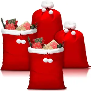 Festive Velvet Christmas Santa Gift Bags, Set of 4 Large Sacks with Drawstring, Perfect for Holiday Presents & Party Decorations, Gift Packs