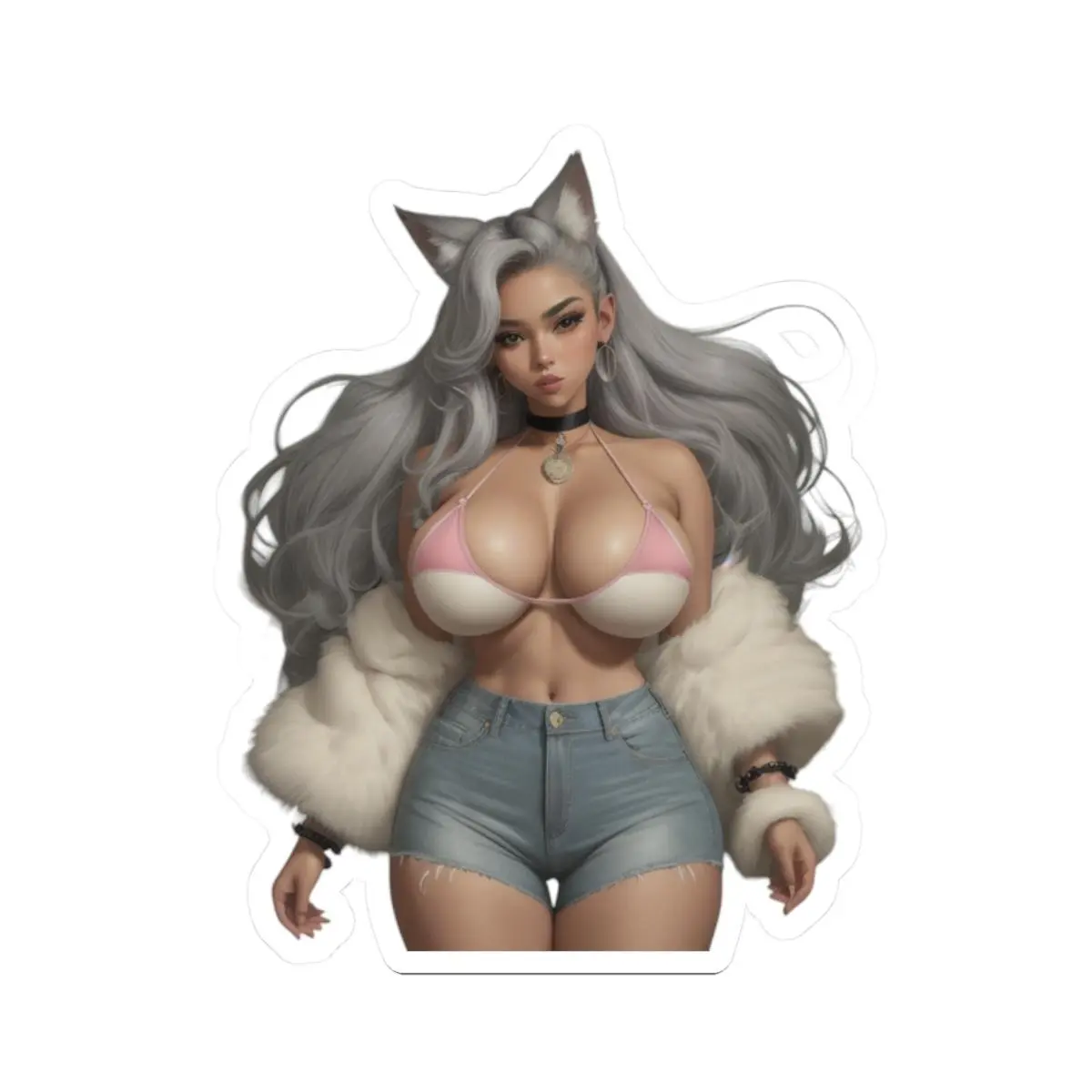 Anime Wolf Kiss-Cut Stickers, Female Hentai Furry Decals, Laptop Sticker Pack, Erotic Anime Girl Wilderness Decal, Adult Anime Sticker