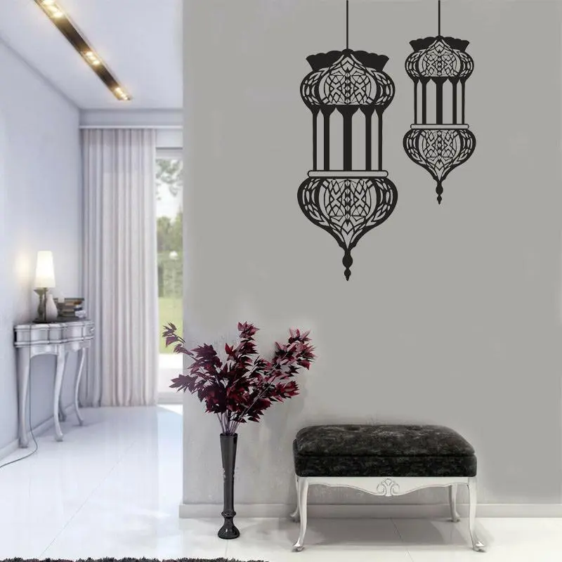 Islamic Lantern Vinyl Wall Stickers Muslim Arabic Art Wall Decals Mosque Home Mural Muurstickers Ramadan Decoration 2024 M-04