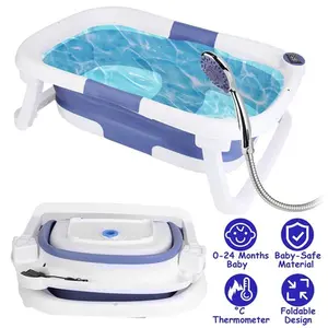 Foldable Baby Bath Tub with Built-in Thermometer 0-24 Months Portable Travel Tub for Infant Toddler with Drain Hole Safe Non-Toxic-4551 Newborn Swing Seat