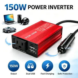 Rroetxi 150W Red Car Power Inverter – 12V DC to 110V AC Converter, Vehicle Adapter with 3.1A Dual USB Car Charger, 20W Type-C, USB-A, PD3.0 & QC3.0 Ports for Super Fast Charging of Laptops, Phones & More