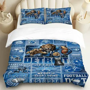 3PCS Duvet Cover Set, 1 Duvet+2 Pillowcases(Without filler), Lion Football Detroit Sports Blue Theme, Christmas Bedding Set, Sports Enthusiast Suitable for decoration Bedroom, Dorm, Game Room, Guest Room, Various Rooms