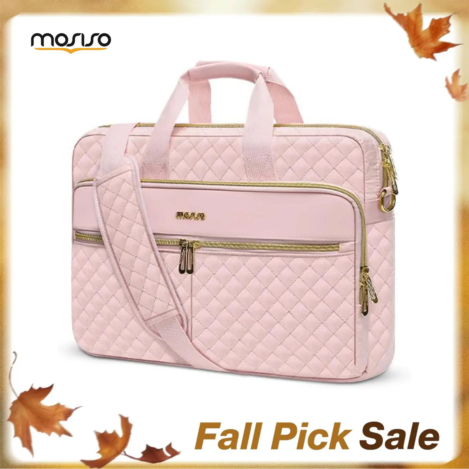 MOSISO Women's Square Quilted Polyester Multifunctional Work Bag - Water-Resistant Leakproof Laptop Storage Bag, 13.3/16/17.3in Lightweight Organizer Briefcase with 3 Zipper Pockets for Office Travel