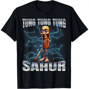 Bold Festival Streetwear Top - 'Sahur' Anthem Tee with Cartoon Character & Electric Blue Graphics,Sports T-shirt, Seasonal Casual Short-Sleeved T-shirt, Basic Undergarment, Loose-Fitting and Comfortable.