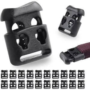 20 PCS Plastic Cord Locks for Paracord Drawstring Clip, Double Hole Spring Toggle Cord Stopper Sweatpant Hat Gloves Backpack Hoodie String Lock Elastic Shoelace Lock Fastener